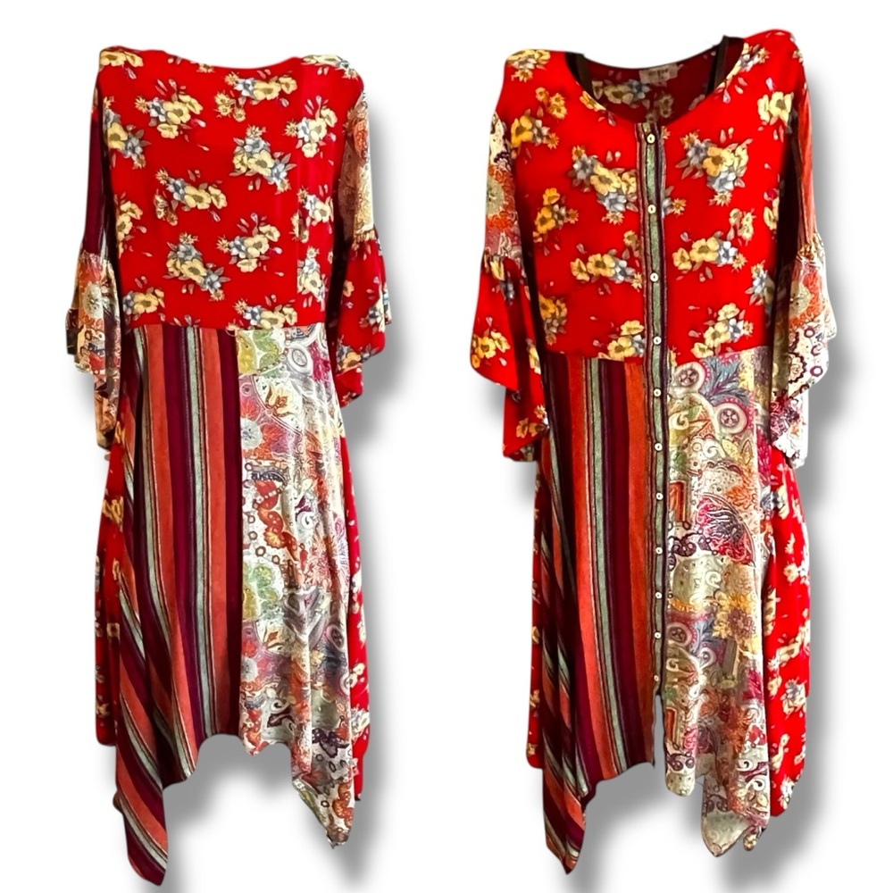 Umgee Boho Midi Dress Medium Patchwork Mixed Prin… - image 3